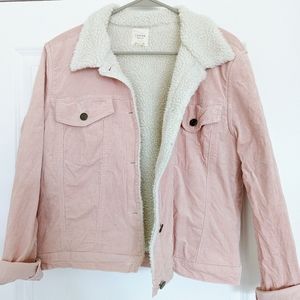 Francesca's Harper's Heritage Pink Corduroy Sherpa Lined Jacket